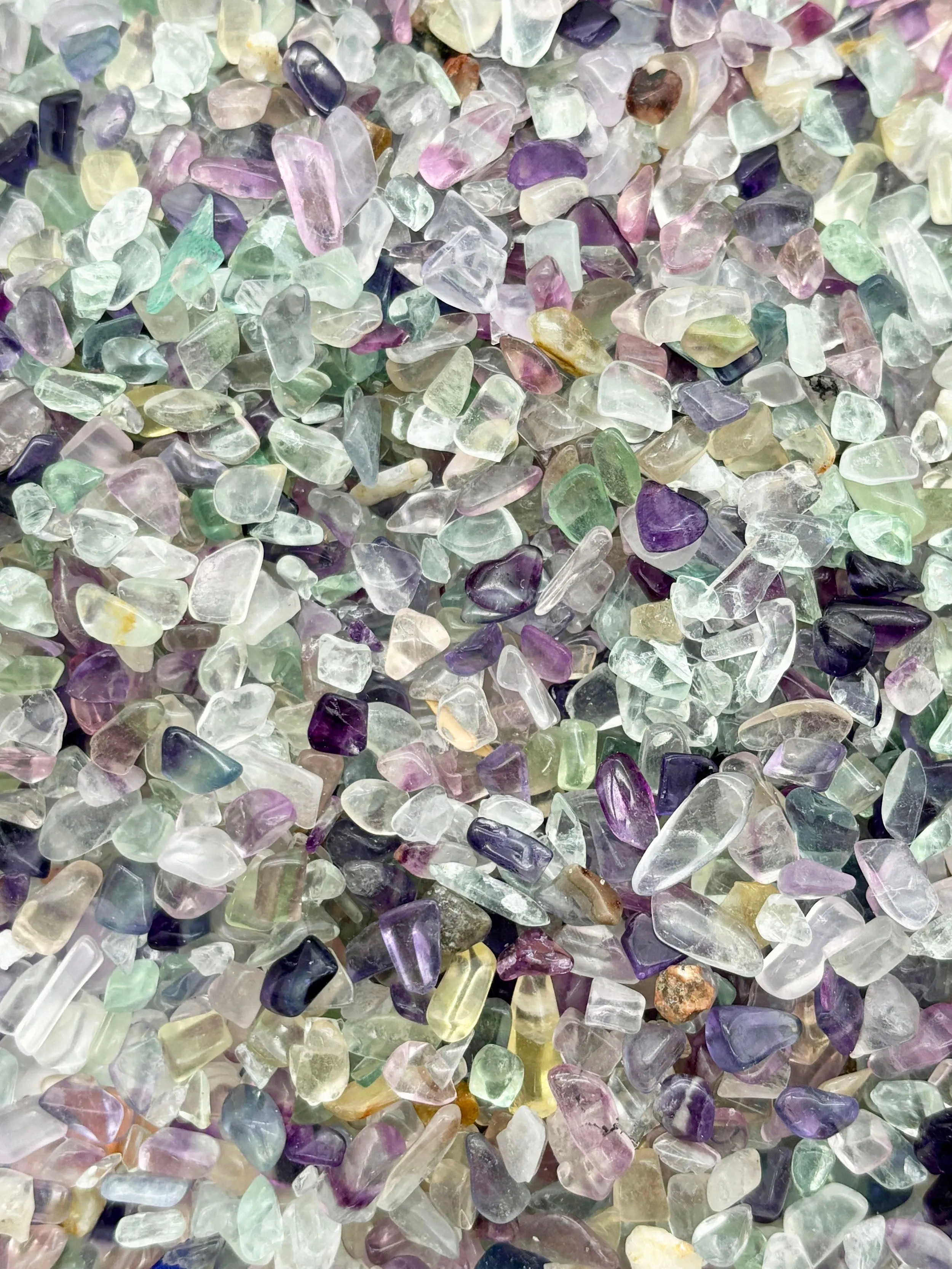 100g Purple and Green Flourite Natural Gemstone Chunk Chips, Gem Stone Nuggets, Multisize No Hole Polished Tumbled Rocks C85