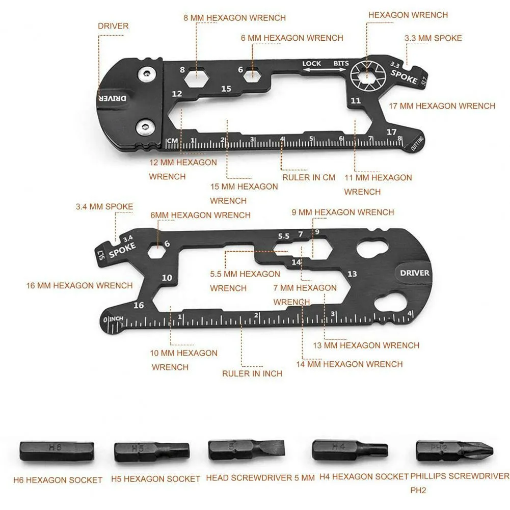 16 In 1 Portable Stainless Steel Screwdriver Wrench Ruler Multi-function MTB Mountain Cycling Spanner Bicycle Repair Tool Set