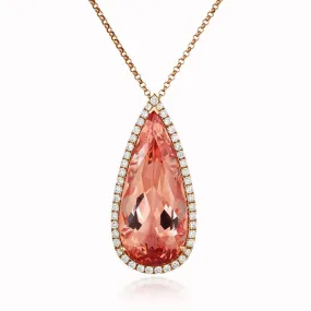 18ct Rose Gold 4.31ct Morganite Diamond Pear Cut Cluster Necklace D