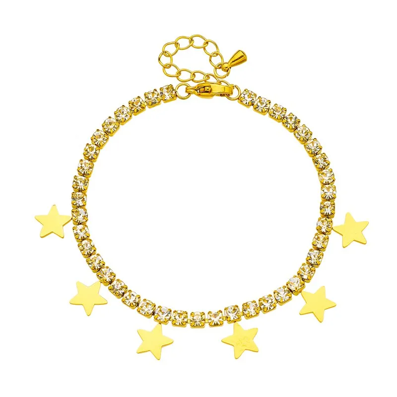 316L Stainless Steel Star Pentagram Zircon Pendant Necklace Bracelets For Women