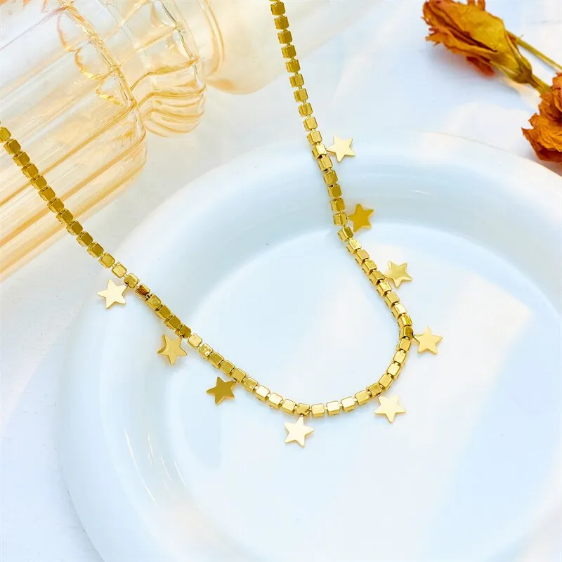 316L Stainless Steel Star Pentagram Zircon Pendant Necklace Bracelets For Women