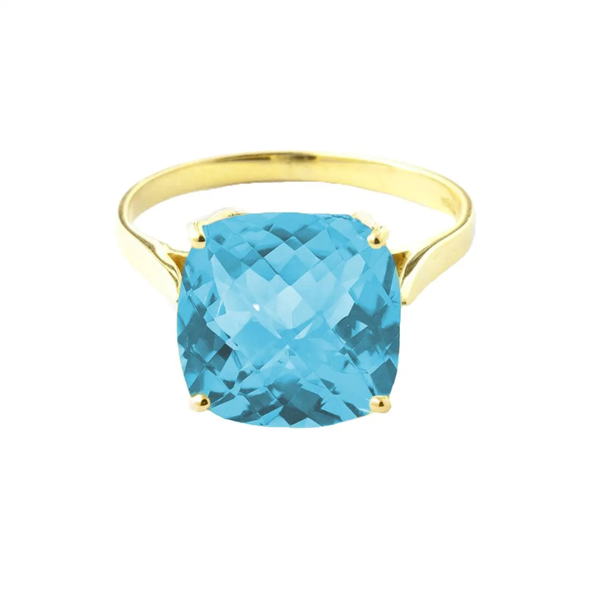 3.6 Carat 14K Solid Yellow Gold Ring Natural Checkerboard Cut Blue Topaz