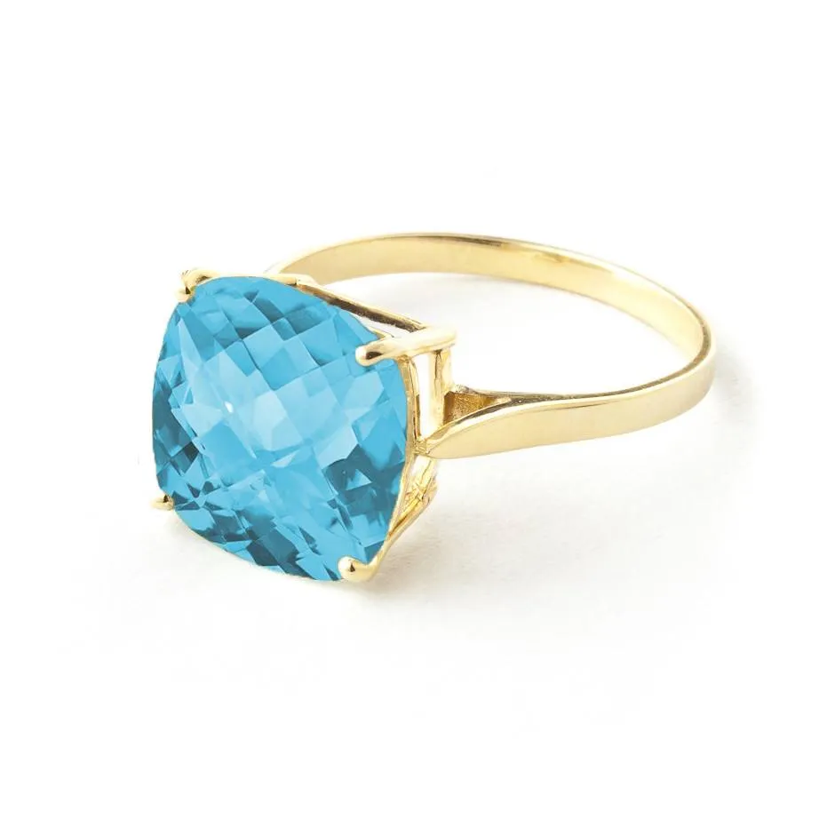 3.6 Carat 14K Solid Yellow Gold Ring Natural Checkerboard Cut Blue Topaz