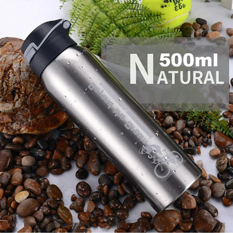 500ML Bicycle Water Bottle Vacuum Stainless Steel Cycling Water Bottle Double Walled Simple Thermo Mug Insulated With Straw