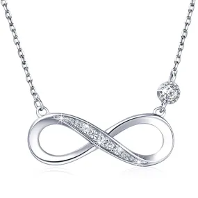 925 Sterling Silver Necklace – Billie Bijoux “Endless Love” Infinity Heart Pendant White Gold Plated Diamond Women Adjustable Necklace A-silver