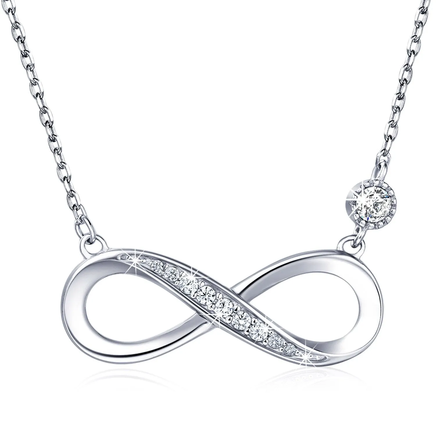 925 Sterling Silver Necklace – Billie Bijoux “Endless Love” Infinity Heart Pendant White Gold Plated Diamond Women Adjustable Necklace A-silver