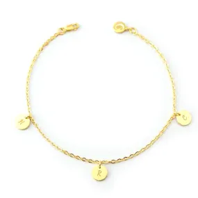 925 Sterling Silver Personalized Initial Engraved Anklet Adjustable 8.5"-10"
