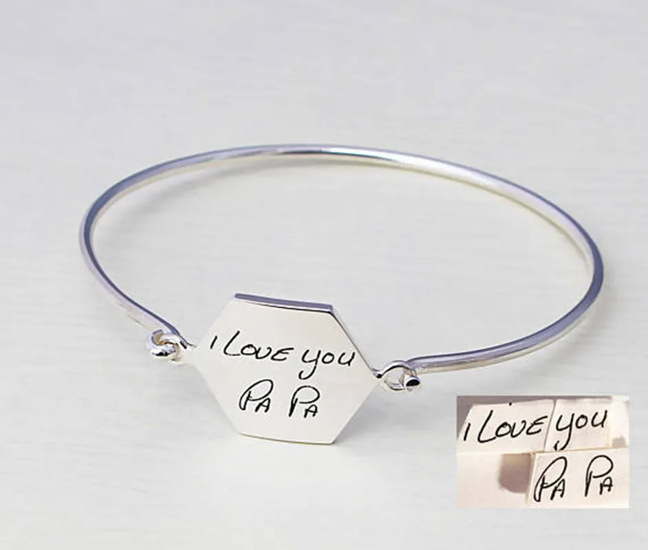 925 Sterling Silver Personalized Signature Hexagon Bangle