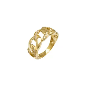Alternating Ice Elongated Cuban Ring (14K)