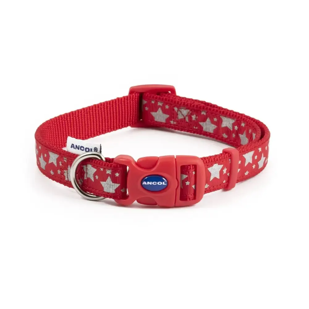 Ancol Patterned Collection Collar Reflective Star Red