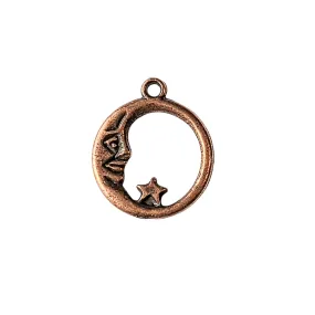 Antique Copper Crescent Moon/Star Charm