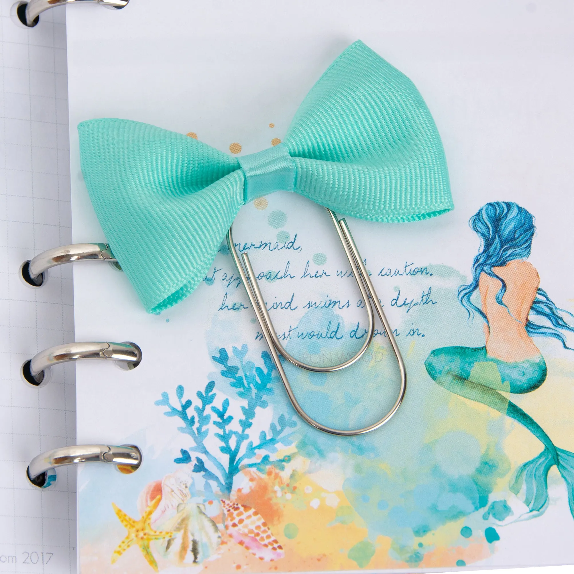 Aqua Bow Wide Planner Clip - Bookmark in Silver, Gold or Rose Gold