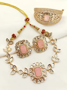 Avanya Pink Kundan Choker With Bracelet Combo set