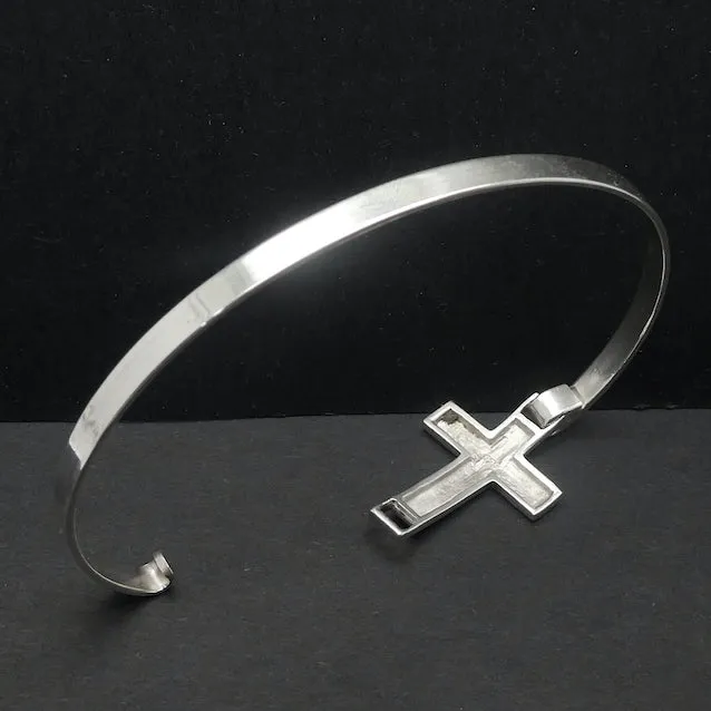 Bangle Bracelet with Cross Clasp, Large, 925 Sterling Silver