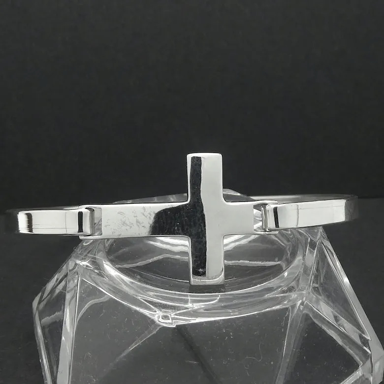 Bangle Bracelet with Cross Clasp, Large, 925 Sterling Silver
