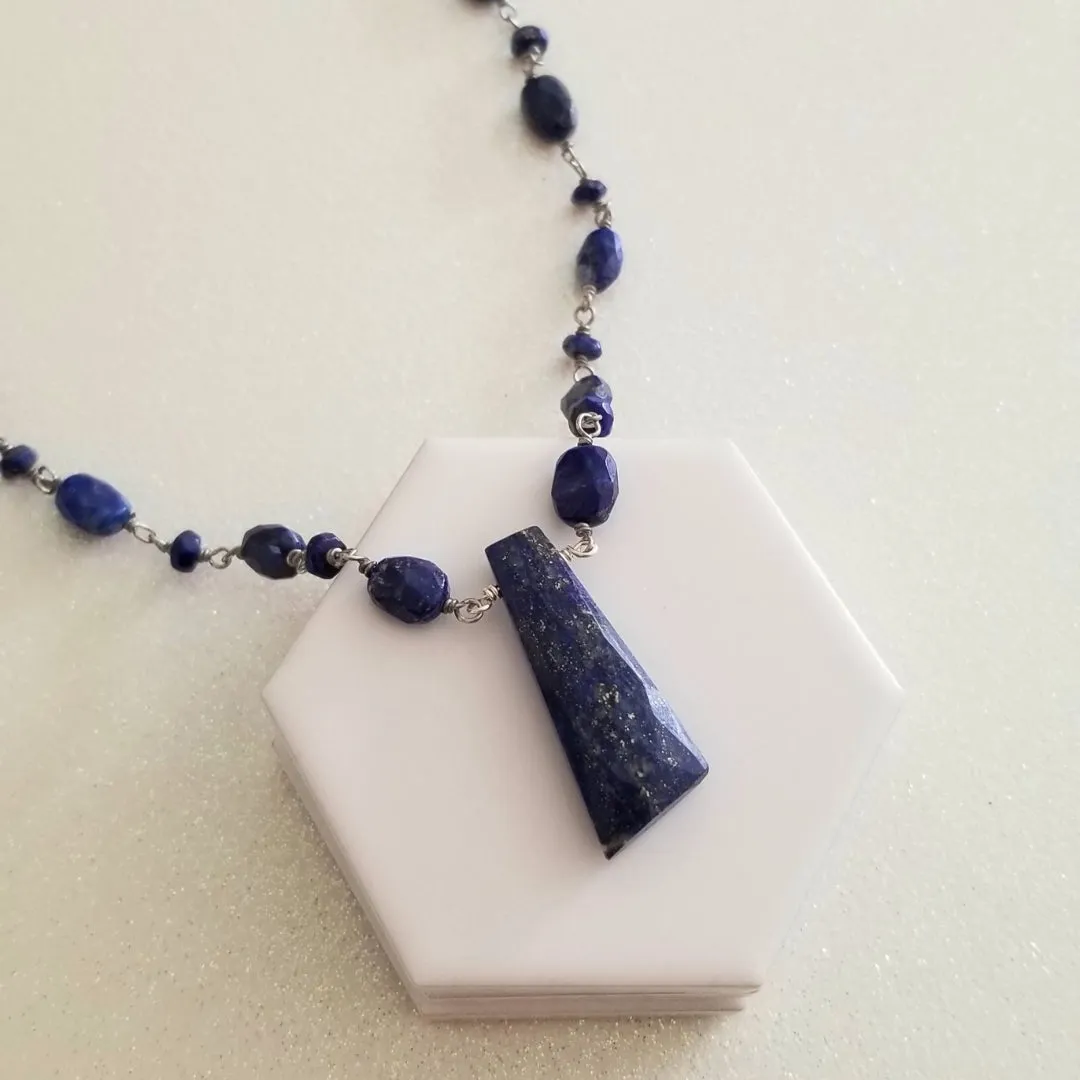 Beaded Boho Lapis Lazuli Necklace,Statement Necklace, Bohemian Jewelry