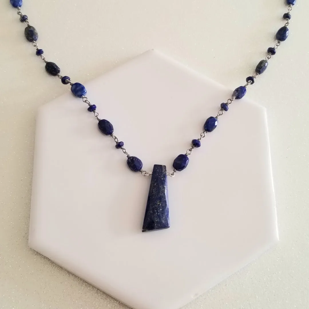 Beaded Boho Lapis Lazuli Necklace,Statement Necklace, Bohemian Jewelry