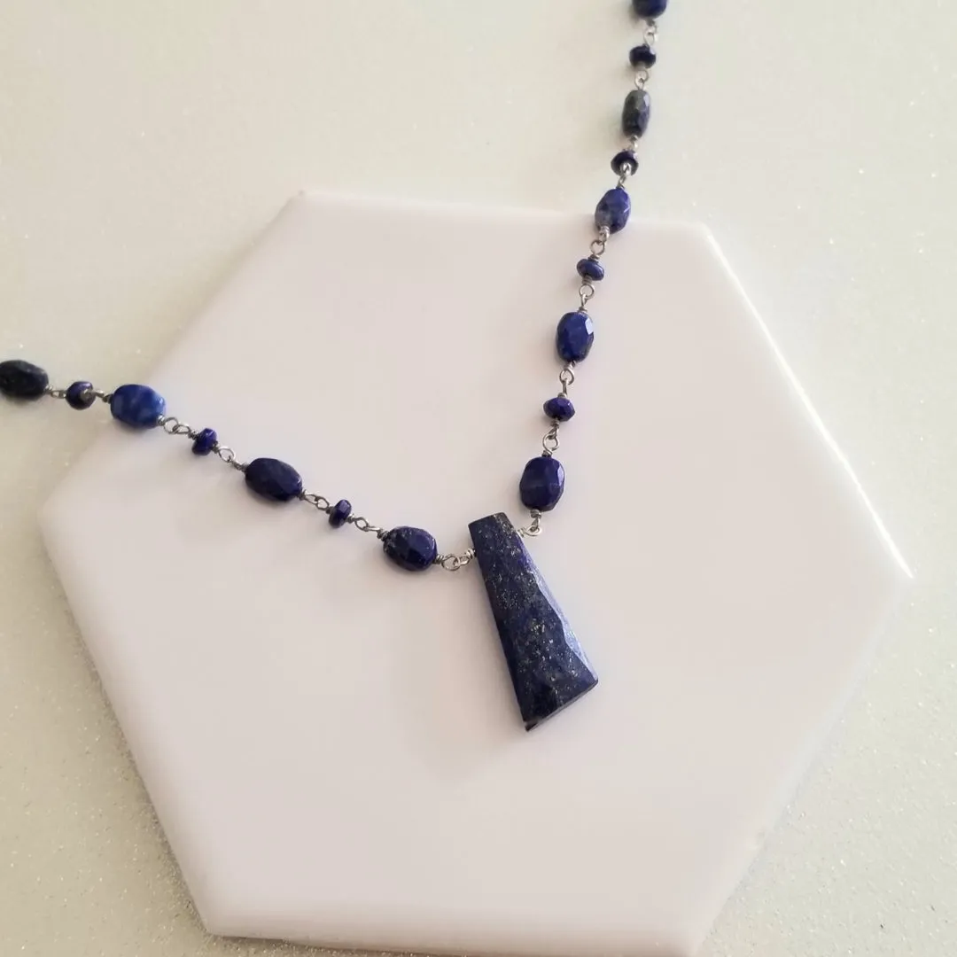 Beaded Boho Lapis Lazuli Necklace,Statement Necklace, Bohemian Jewelry