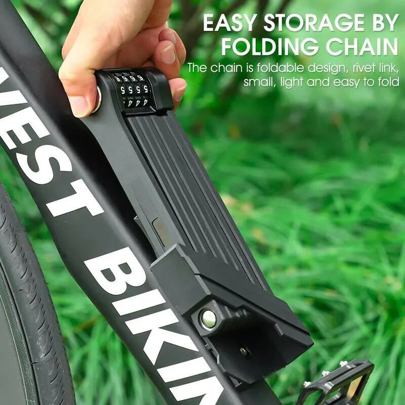 Bicycle Folding Chain Lock Anti Theft Combination Lock Heavy Duty Safety Motorcycle MTB Road Cycling Electric Lock