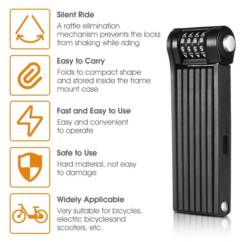 Bicycle Folding Chain Lock Anti Theft Combination Lock Heavy Duty Safety Motorcycle MTB Road Cycling Electric Lock