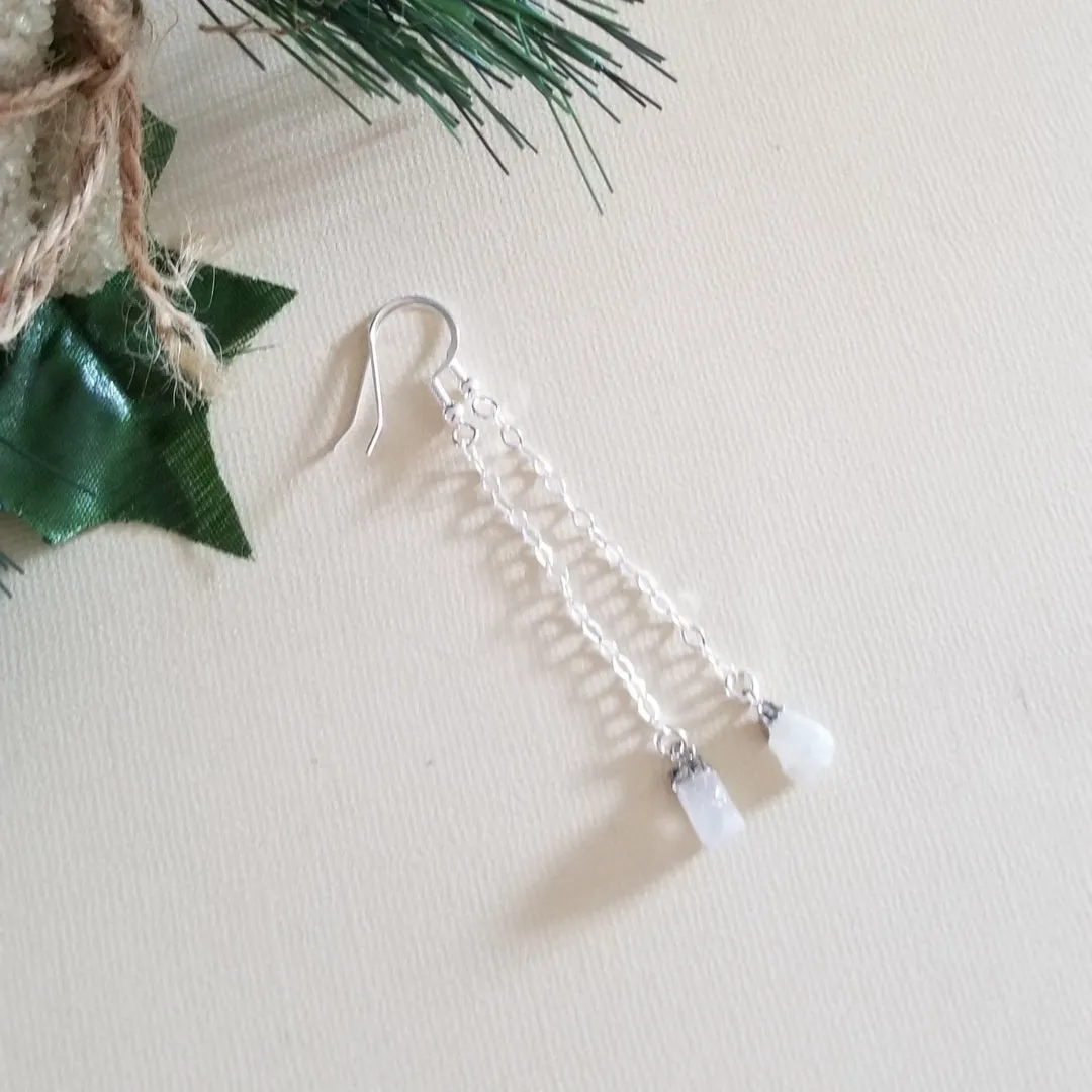 Birthstone Earrings, Raw Gemstone Earrings, Dainty Stone Chain Earrings