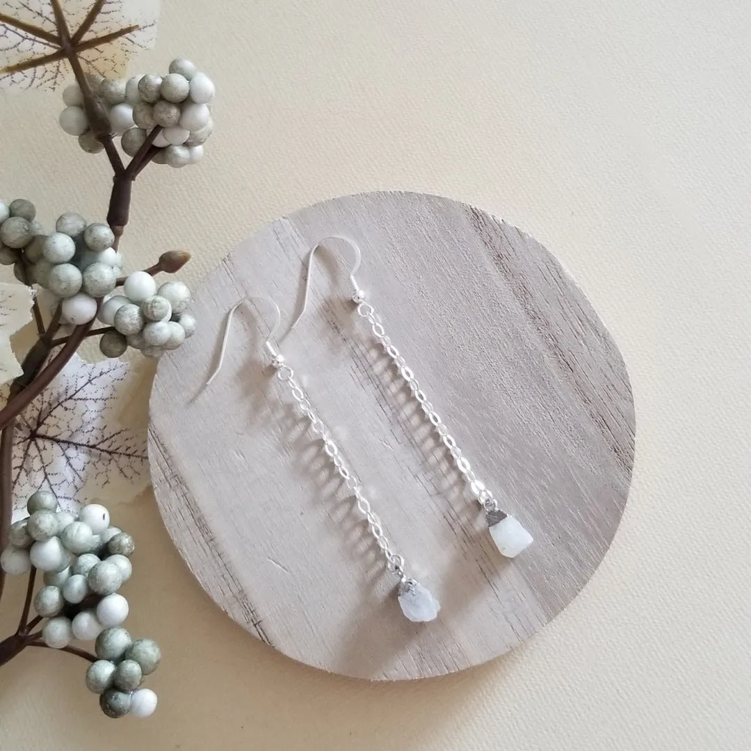 Birthstone Earrings, Raw Gemstone Earrings, Dainty Stone Chain Earrings