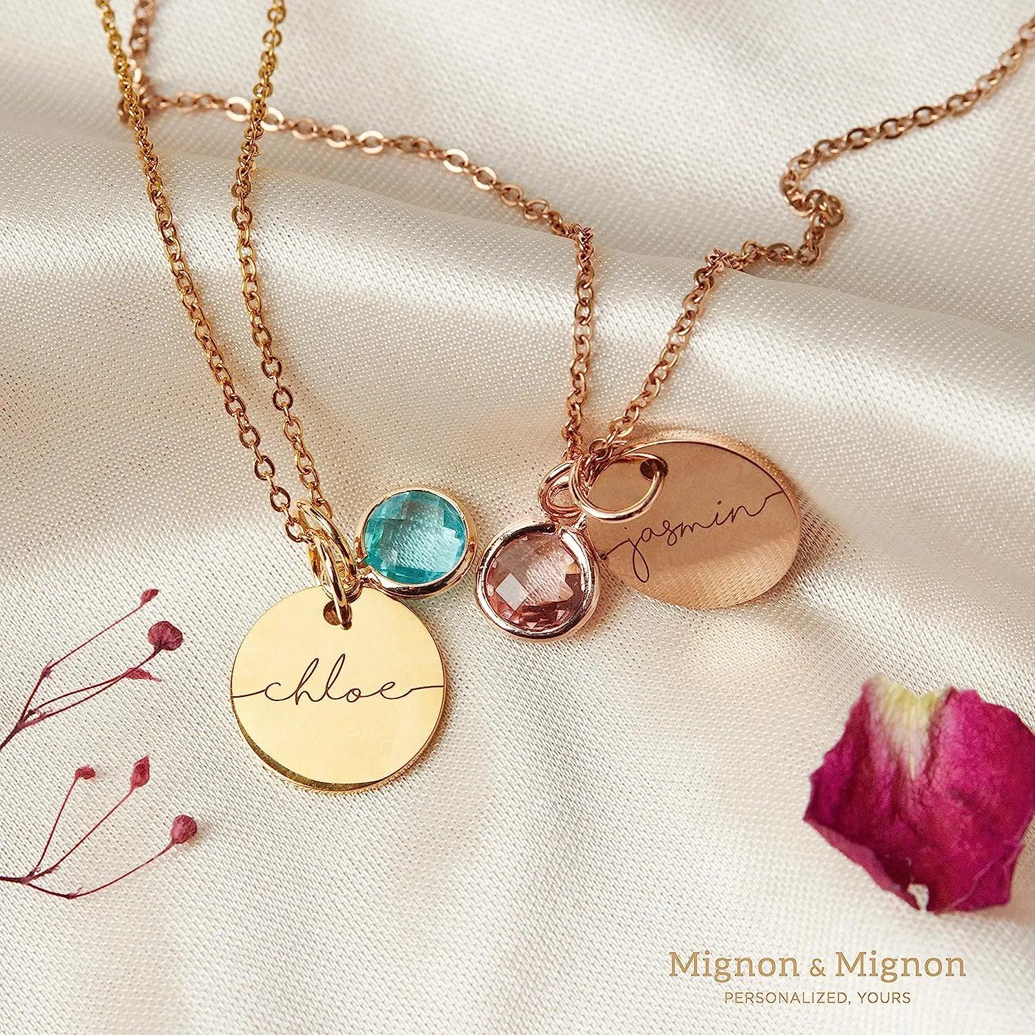 Birthstone Name Necklace Valentines Day Gifts for Kids Best Personalized Jewelry for Women Handmade Mom Gemstone Pendant Initial Anniversary Bridesmaid December Birthday -CN-BS-SH