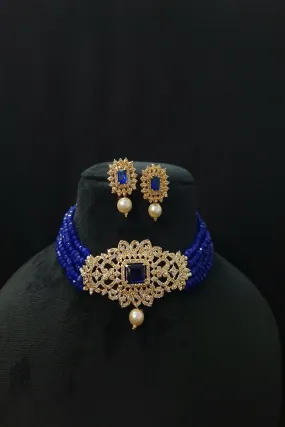 Blue AD Choker Necklace Set
