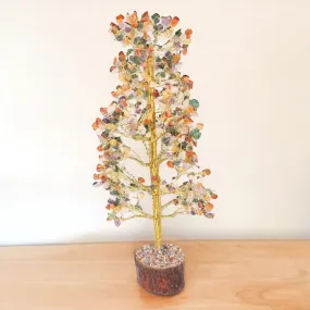 Catch a Spark of Nature's Magic: Enchanting 15-Inch Gemstone Tree with Mixed Stones on a Classic Wood Base - Elegant Home Decor Accent