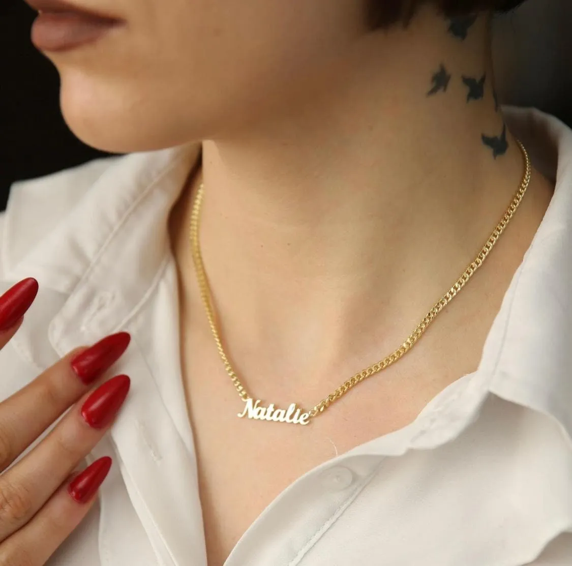 'Charm' Custom Name Necklace with Curb Chain