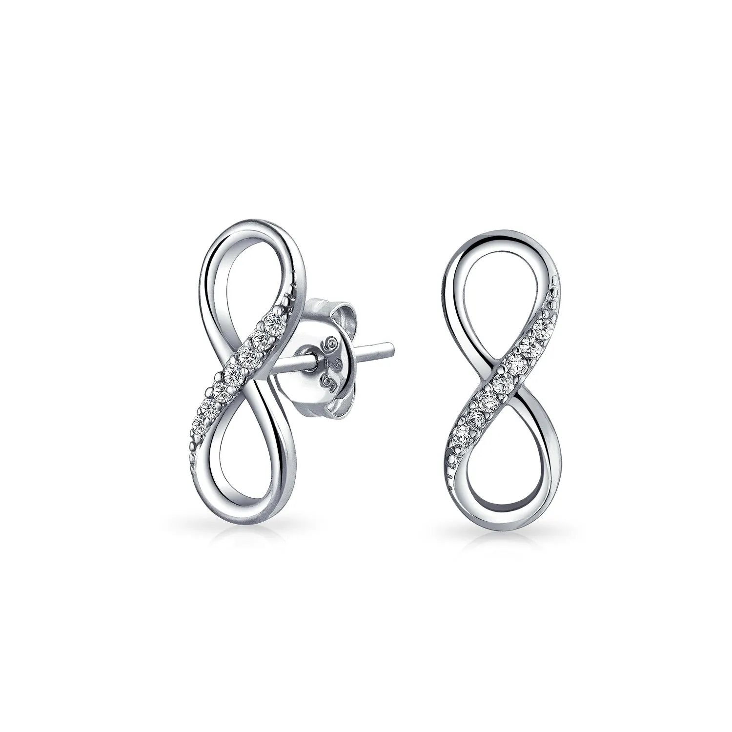 Classic CZ Stud Earrings Love Knot Infinity 14K Gold Sterling Silver