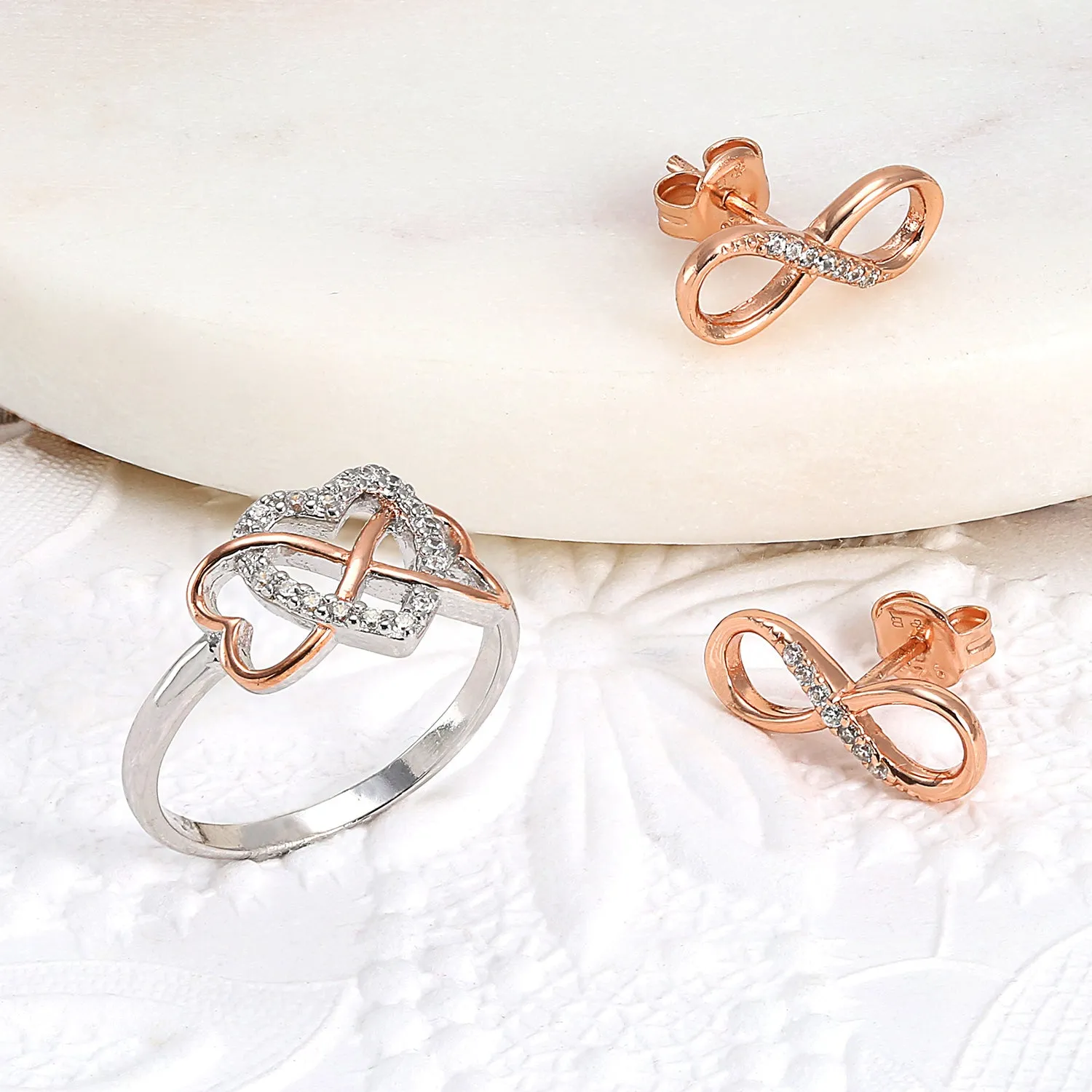 Classic CZ Stud Earrings Love Knot Infinity 14K Gold Sterling Silver
