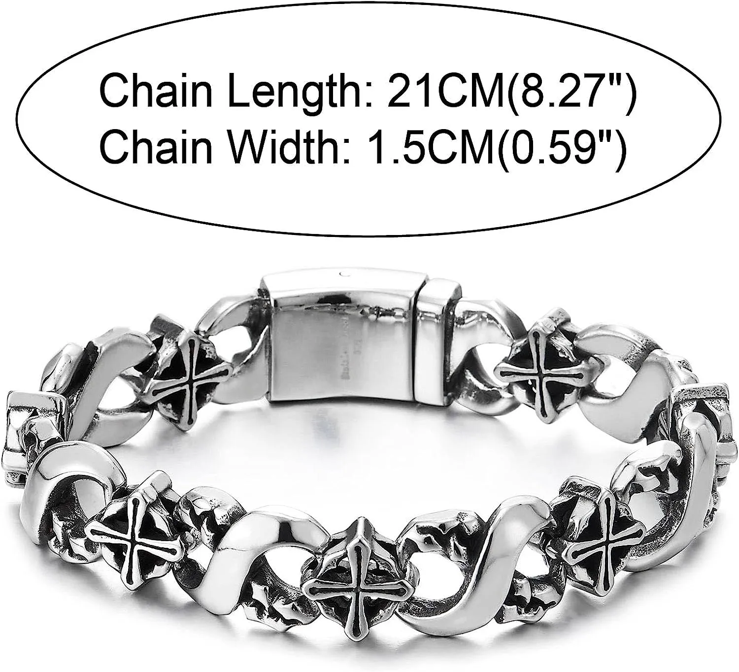 COOLSTEELANDBEYOND Mens Infinity Number 8 Bracelet, Textured Circle Cross Link Chain, Stainless Steel, Unique