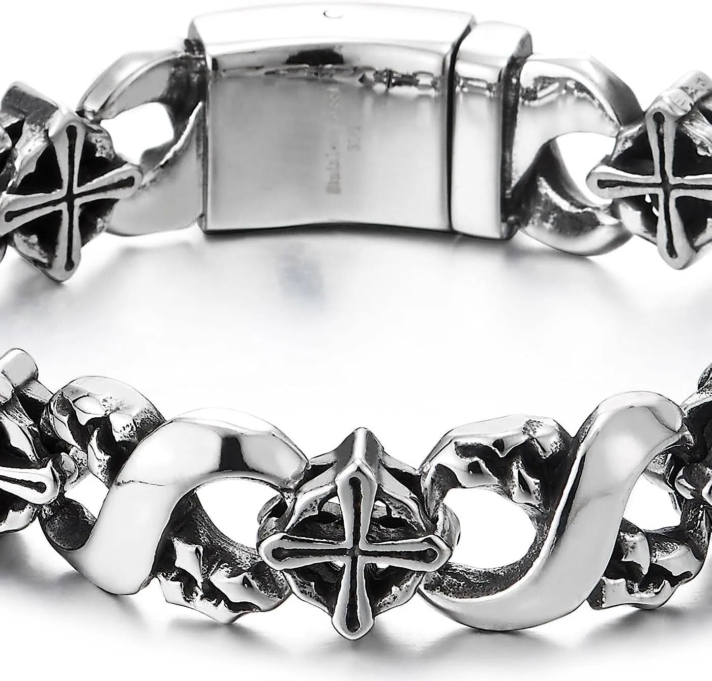 COOLSTEELANDBEYOND Mens Infinity Number 8 Bracelet, Textured Circle Cross Link Chain, Stainless Steel, Unique