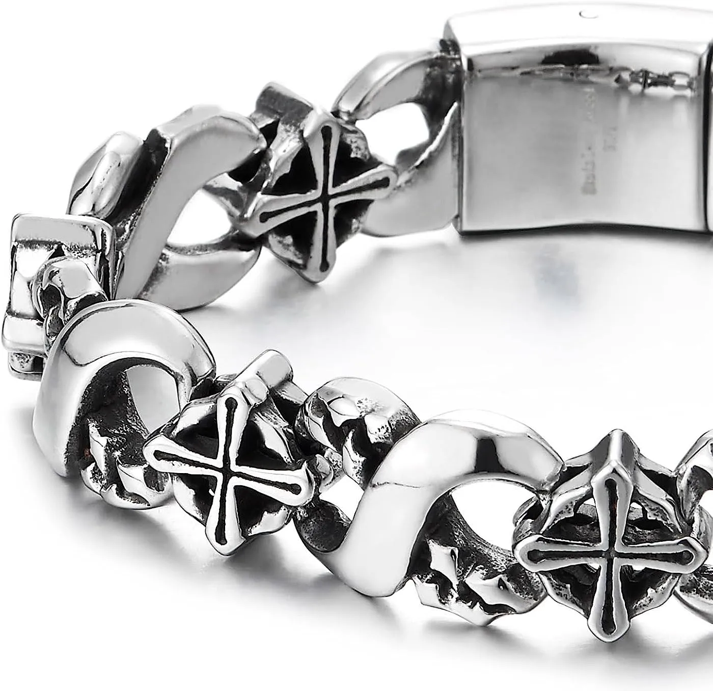 COOLSTEELANDBEYOND Mens Infinity Number 8 Bracelet, Textured Circle Cross Link Chain, Stainless Steel, Unique