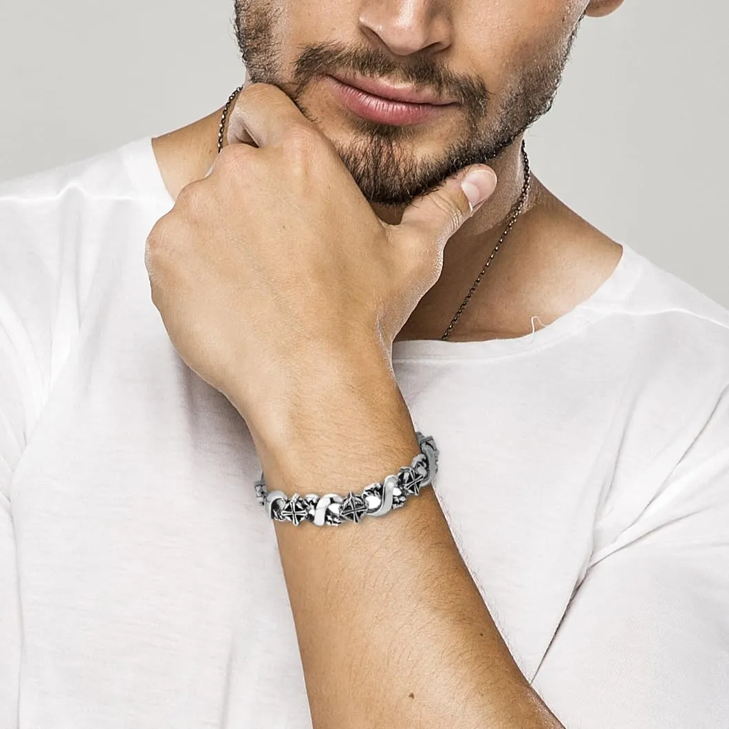 COOLSTEELANDBEYOND Mens Infinity Number 8 Bracelet, Textured Circle Cross Link Chain, Stainless Steel, Unique