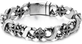 COOLSTEELANDBEYOND Mens Infinity Number 8 Bracelet, Textured Circle Cross Link Chain, Stainless Steel, Unique