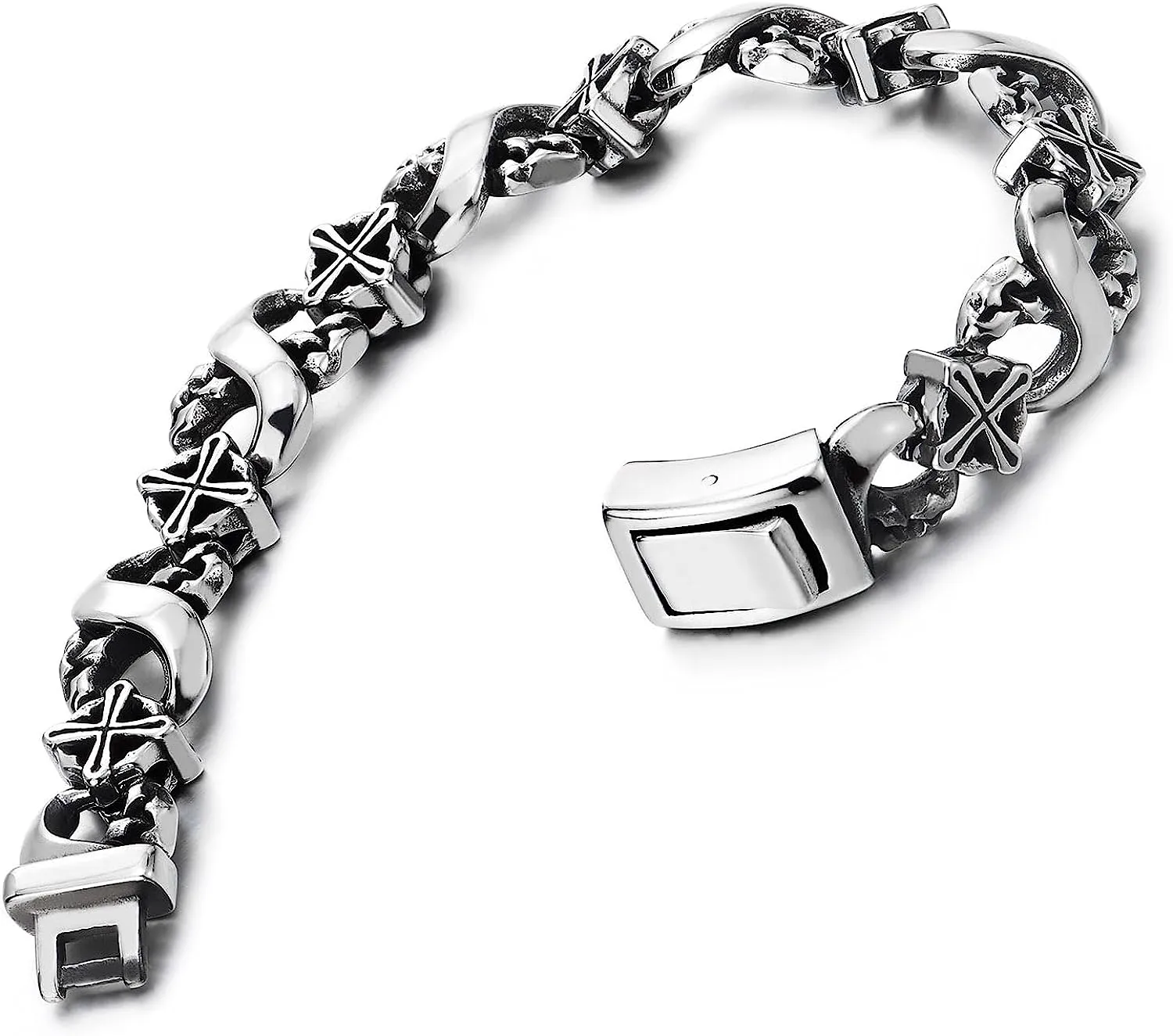 COOLSTEELANDBEYOND Mens Infinity Number 8 Bracelet, Textured Circle Cross Link Chain, Stainless Steel, Unique