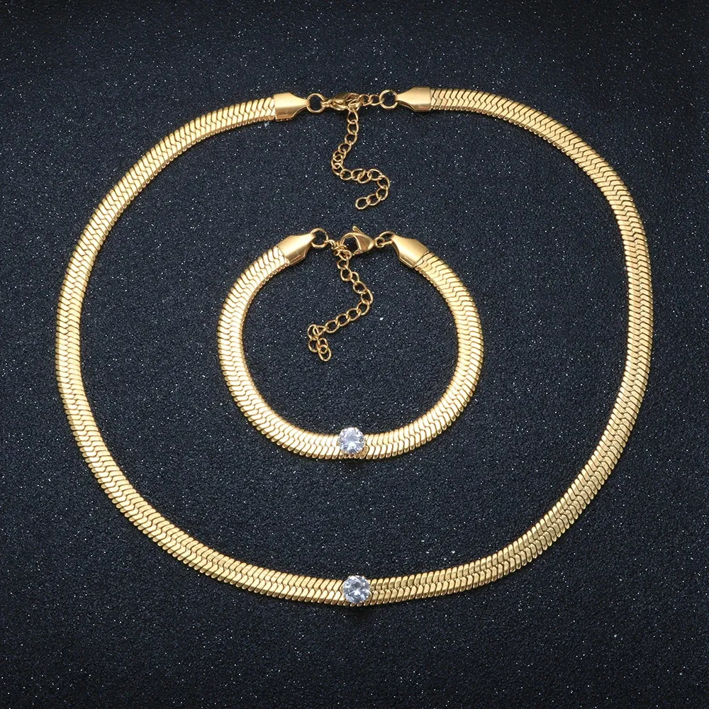 Cubic Zirconia Blade Chain Jewelry Crystal Bracelet Choker Necklace