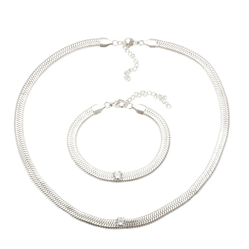 Cubic Zirconia Blade Chain Jewelry Crystal Bracelet Choker Necklace