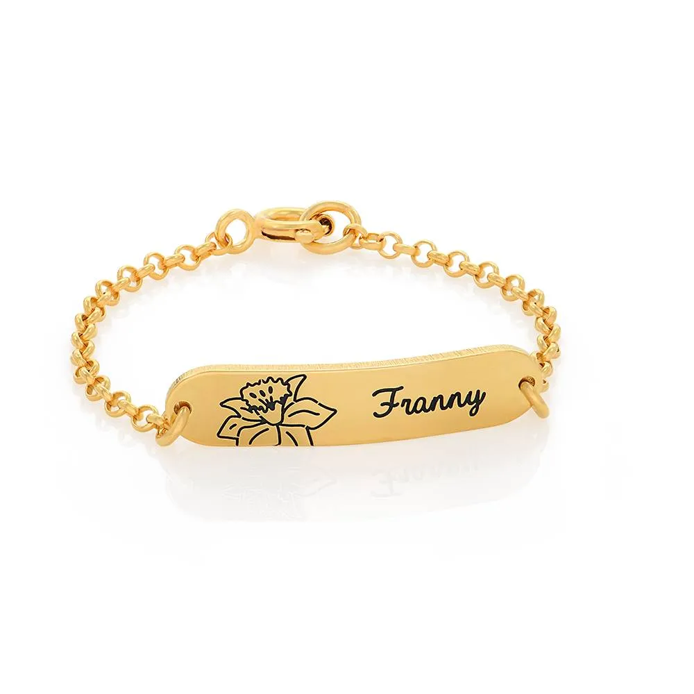 Custom Baby Kids Name Bracelet With Birth Flower