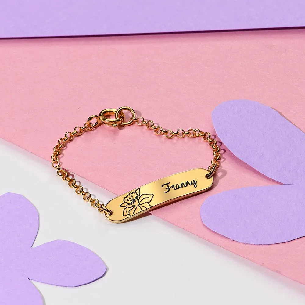 Custom Baby Kids Name Bracelet With Birth Flower