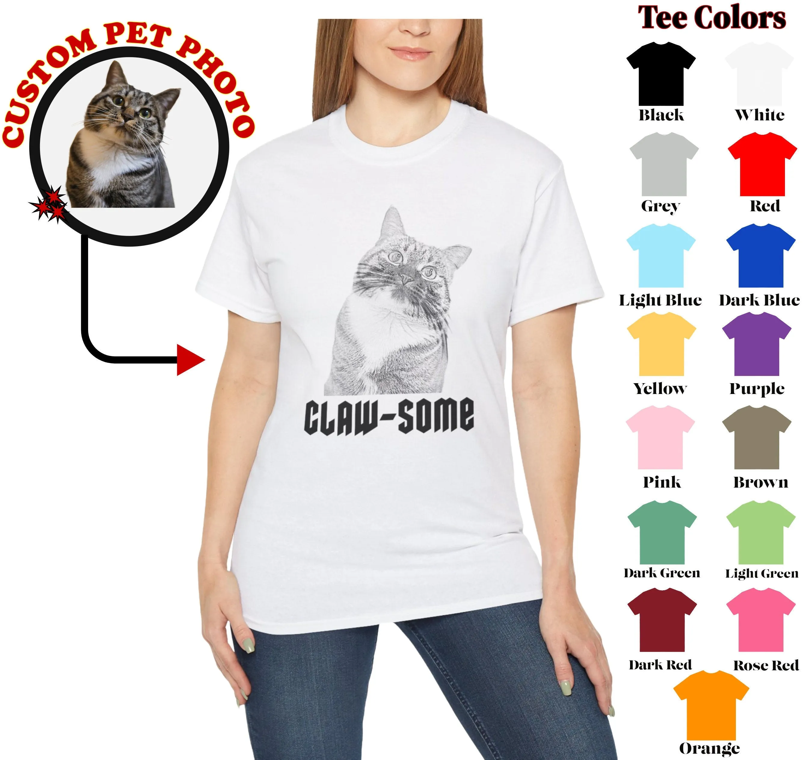Custom Cat Shirt, Custom Pet Shirt with Custom Pet Portrait Cat Lover
