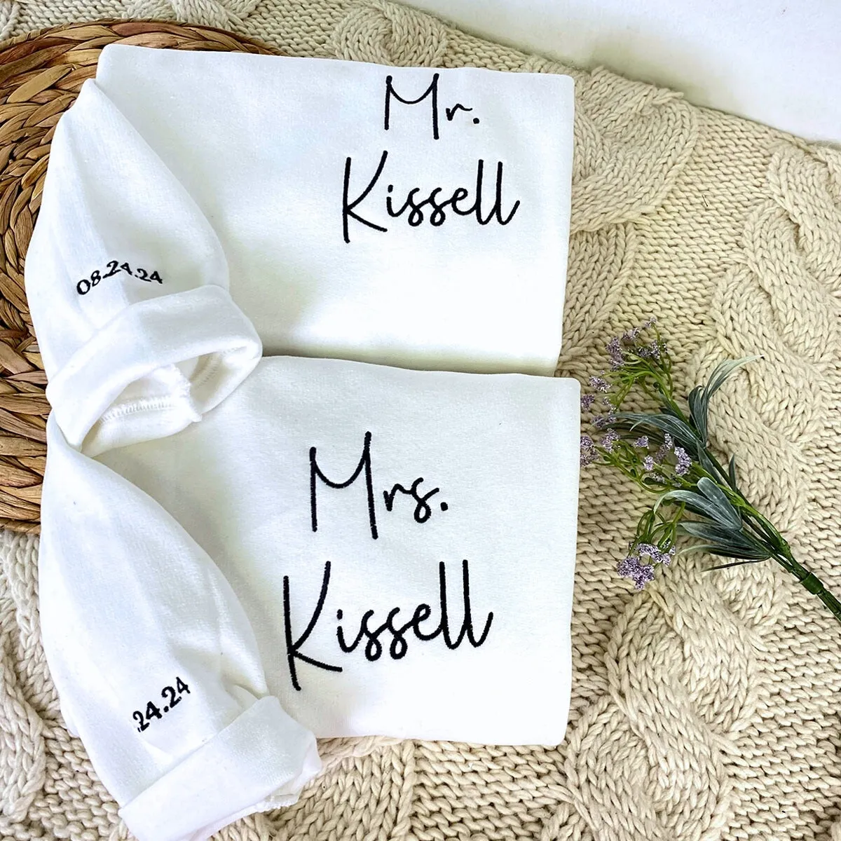 Custom Embroidered Sweatshirts, Hoodie - Personalized Crewnecks Wedding Gifts for Couple