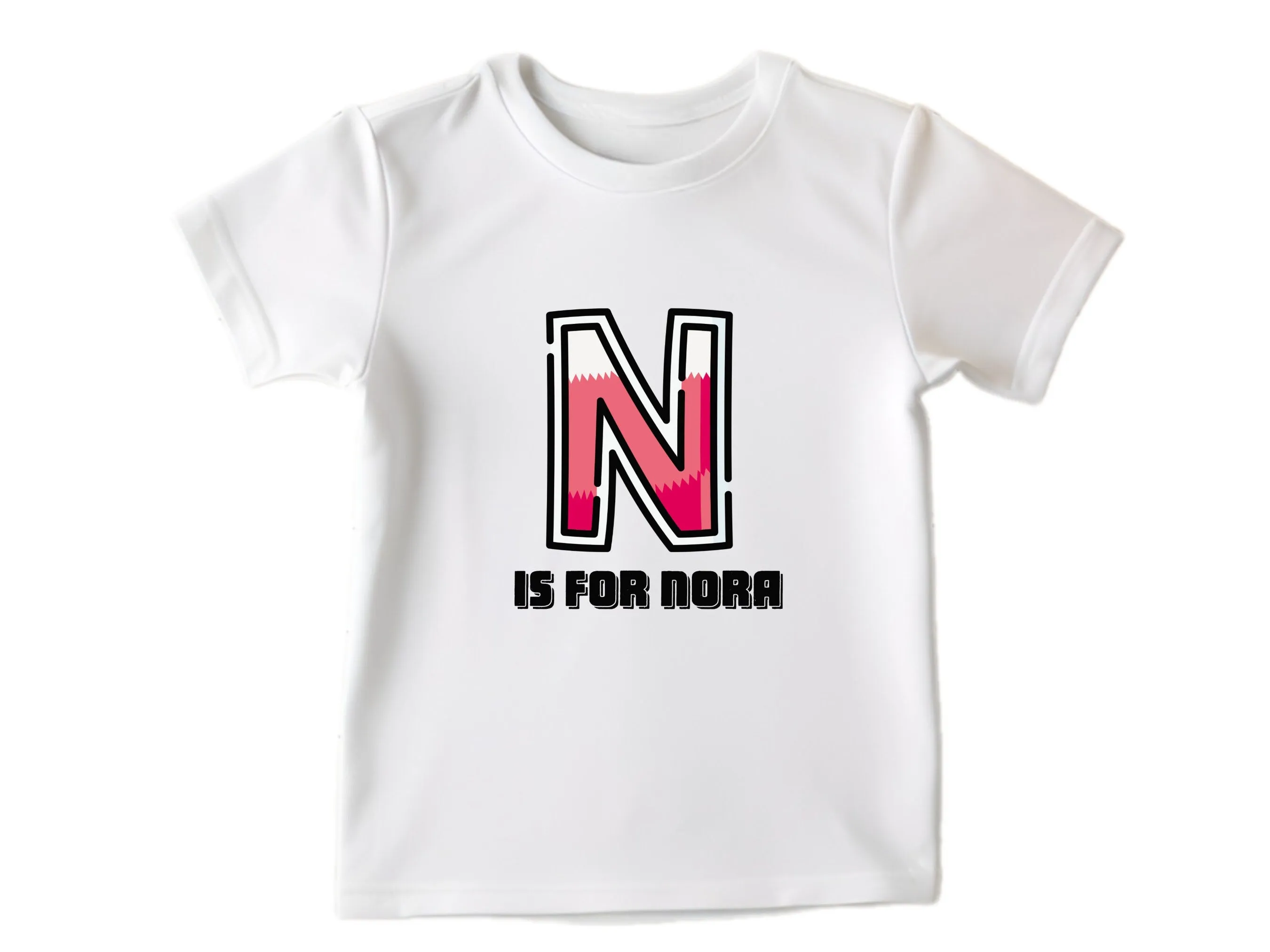 Custom Kids Tshirt Gift For Toddler Girls with Initials N on T-Shirt