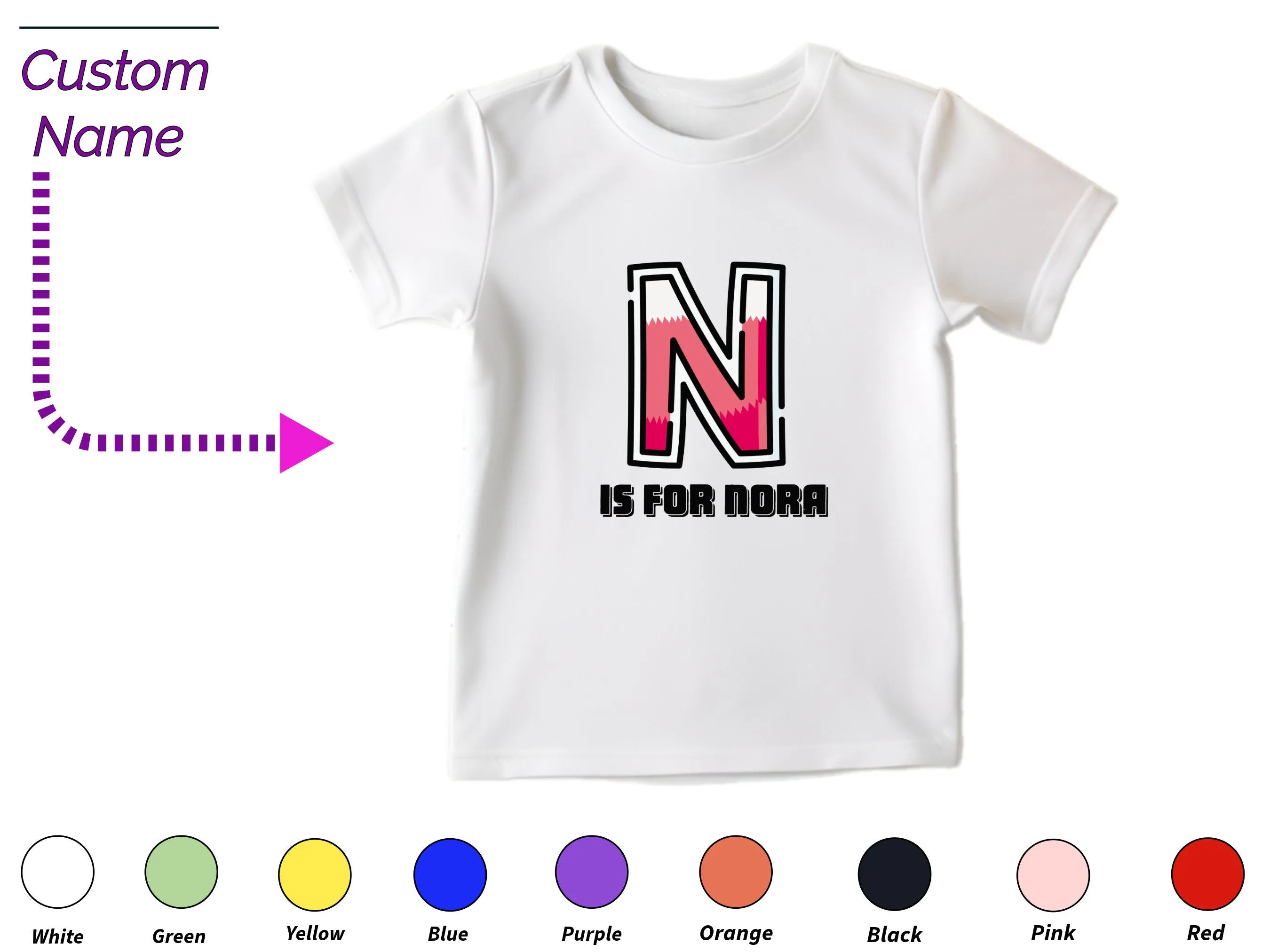 Custom Kids Tshirt Gift For Toddler Girls with Initials N on T-Shirt