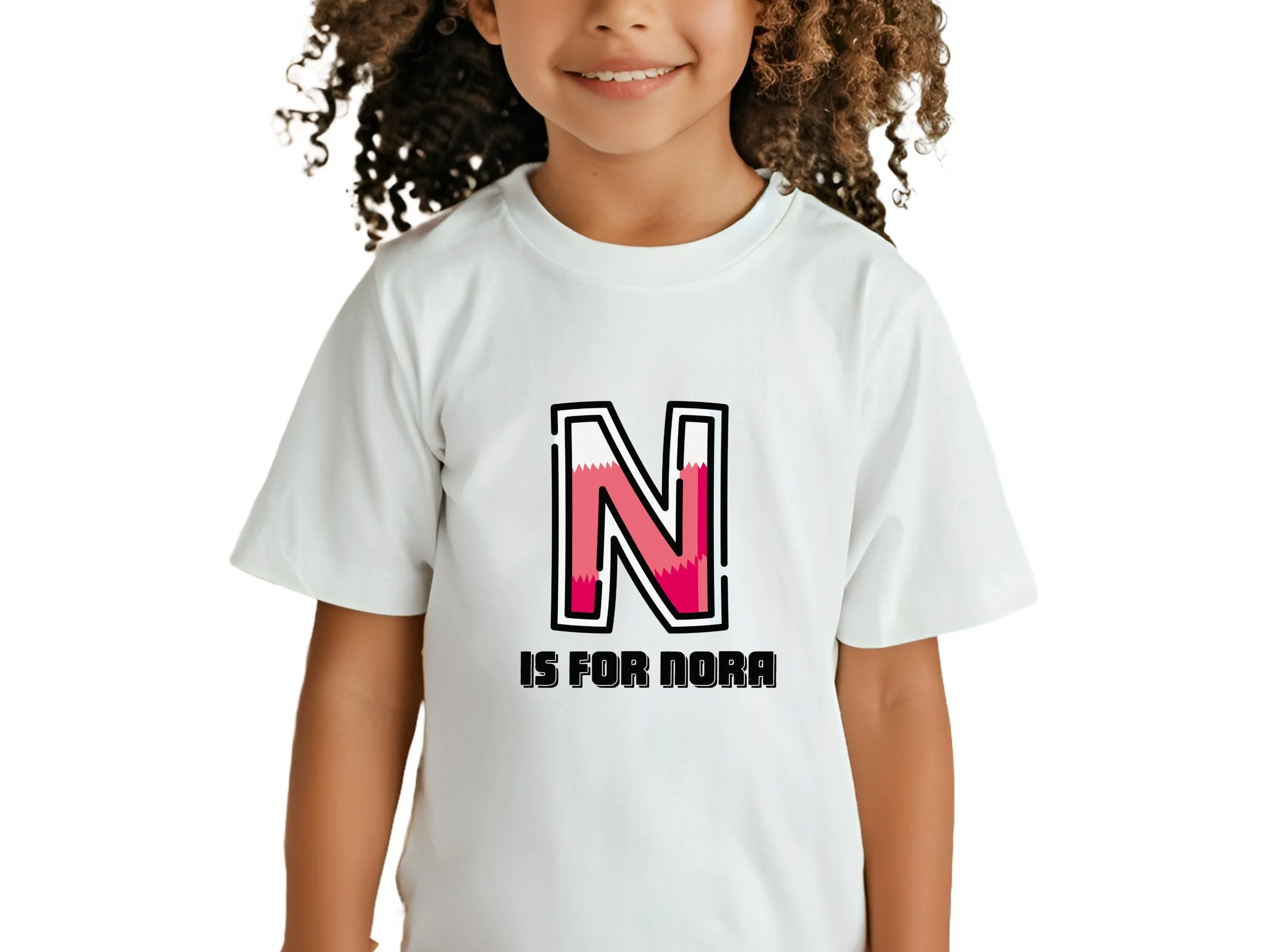 Custom Kids Tshirt Gift For Toddler Girls with Initials N on T-Shirt