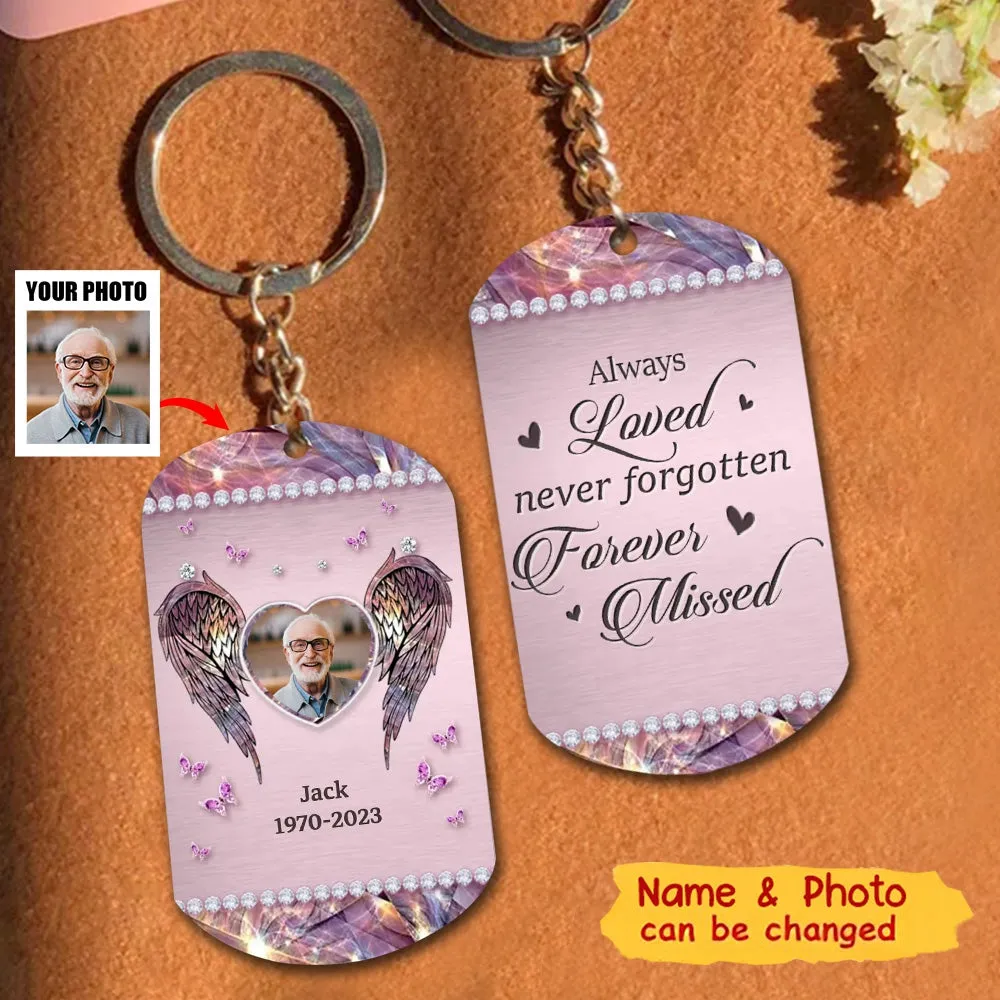 Custom Personalized Memorial Wings Stainless Steel Keychain - Upload Photo - Memorial Gift Idea For Family Member - Always Loved Never Forgotten Forever Missed