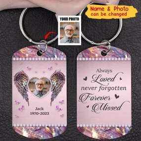 Custom Personalized Memorial Wings Stainless Steel Keychain - Upload Photo - Memorial Gift Idea For Family Member - Always Loved Never Forgotten Forever Missed