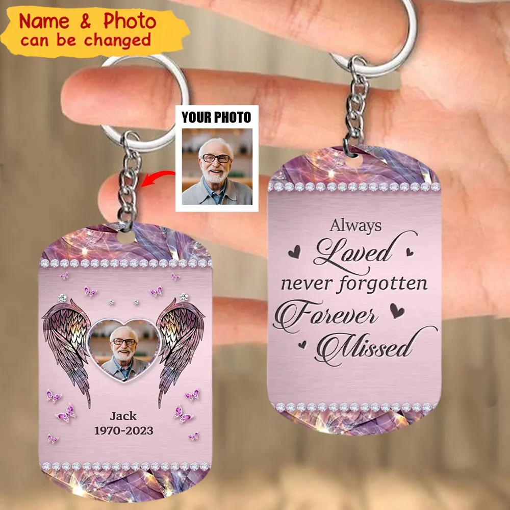 Custom Personalized Memorial Wings Stainless Steel Keychain - Upload Photo - Memorial Gift Idea For Family Member - Always Loved Never Forgotten Forever Missed